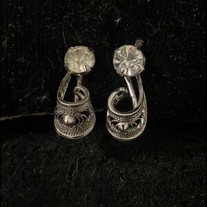 Vintage Ann Lee Sterling Silver Filigree Rhinestone Screw-back Earrings